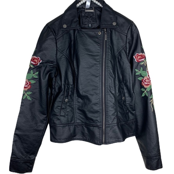 odyn Jackets & Blazers - NWOT ODYN Faux Leather Moto Floral Jacket Size M